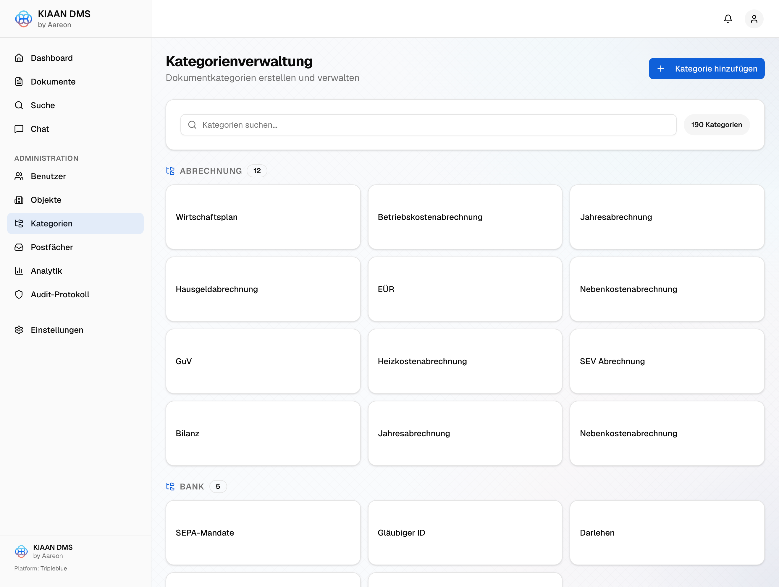 KIAAN DMS Kategorienverwaltung